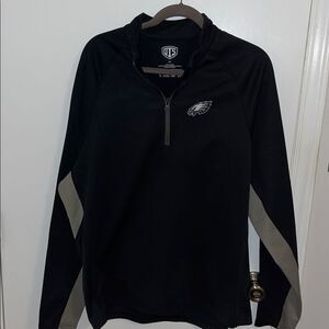 Black Gray Philadelphia Eagles NFL OTS 1/4 Zipper T Neck Sweatshirt Sweater L